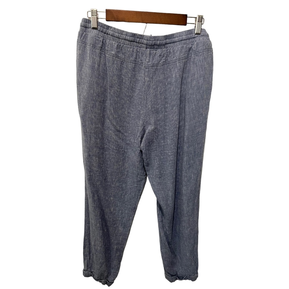 ELLEN TRACY BLUE CHAMBRAY STYLE LINEN BLEND DRAWSTRING WAIST JOGGER PANT - Picture 10 of 12